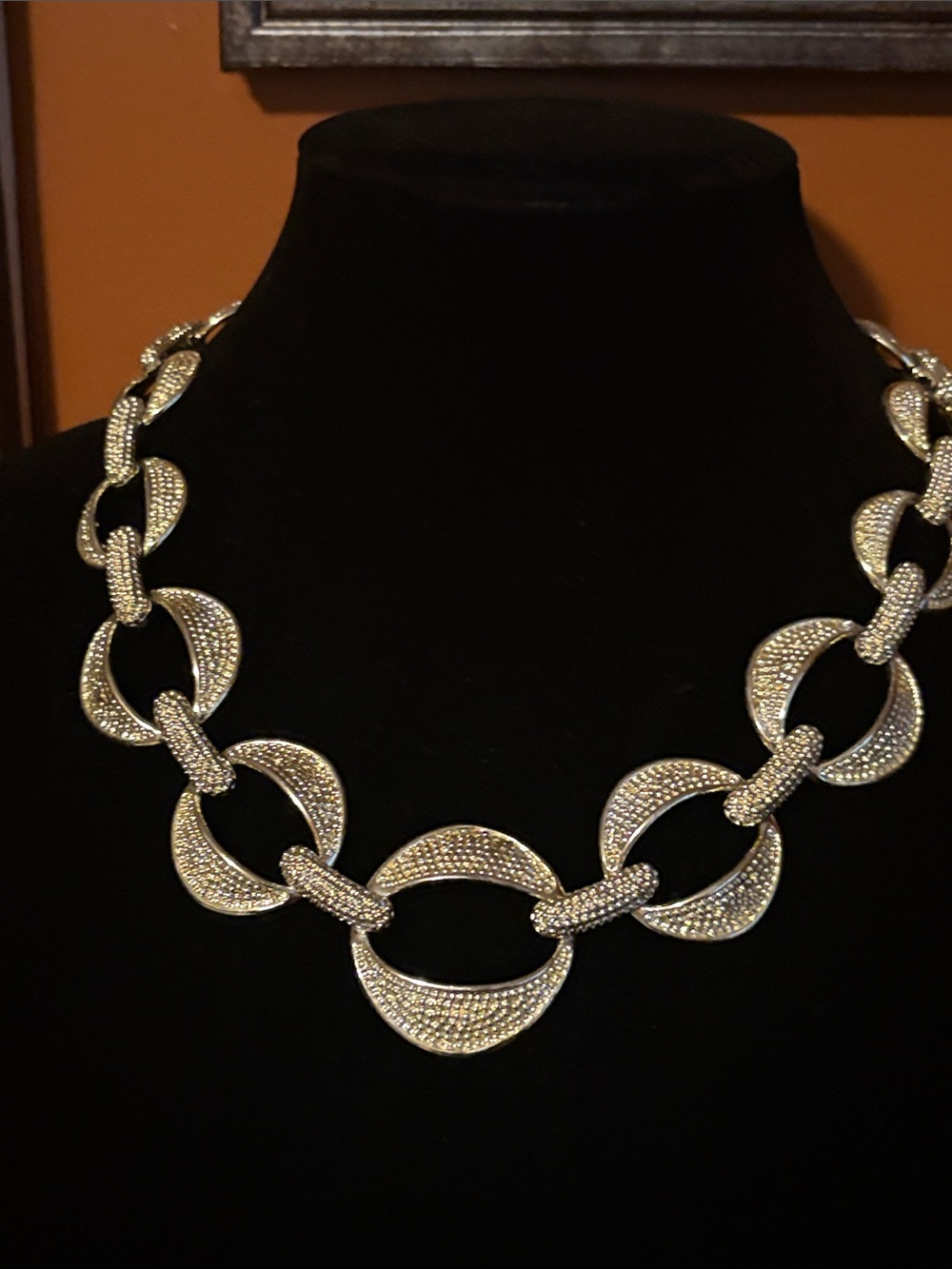 Vintage Napier Gold-Tone Pave Link Statement Necklace